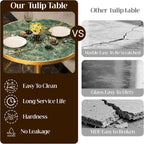 31.5" Tulip Table, Small Modern Round Dining Table for 2-4, Sintered Stone Circle Dining Tables with Golden Metal Pedestal Base, Tulip Tables for Kitchen/Cafe/Small Spaces/Restaurant (Verde Alpi)