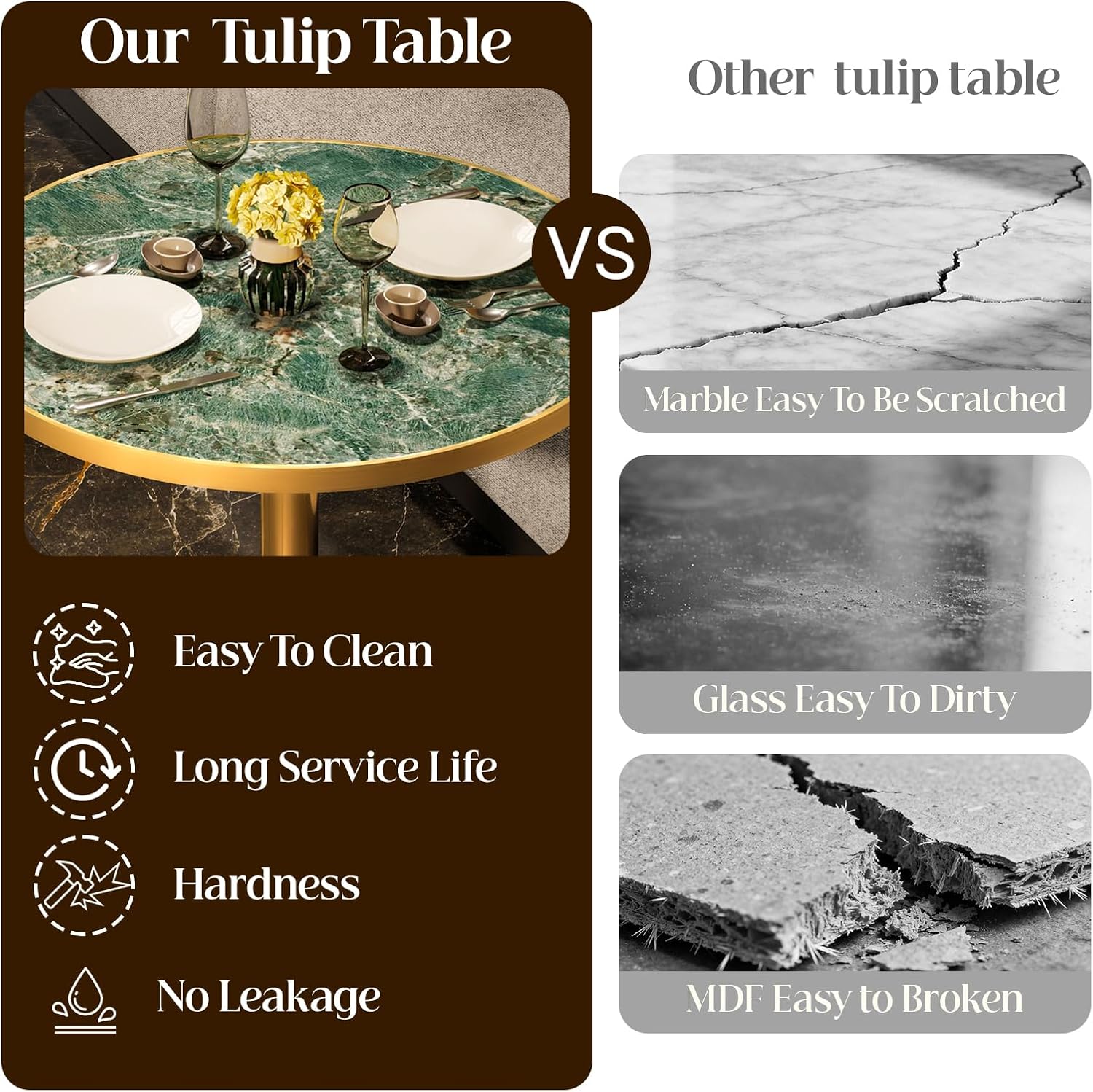 31.5" Tulip Table, Small Modern Round Dining Table for 2-4, Sintered Stone Circle Dining Tables with Golden Metal Pedestal Base, Tulip Tables for Kitchen/Cafe/Small Spaces/Restaurant (Verde Alpi)