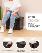 B FSOBEIIALEO Folding Storage Ottoman, 16.5" Faux Leather Ottomans, Brown | Small Ottoman Foot Rest with Padded Seat, Rectangle Coffee Table Chest Bench, for Dorm Living Room