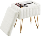 DUMOS Vanity Stool Chair Ottoman with Storage, Makeup Cute Soft Small Footstool Modern Style Faux Fur Seat with 4 Metal Legs & Adjustable Feet for Dressing Living Room Bedroom Dorm