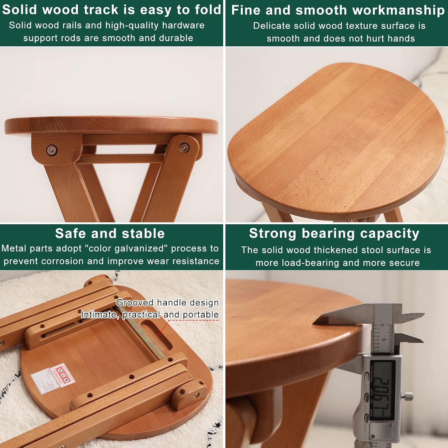 SAZDFY Folding Wood Barstools,Kitchen Counter Height Stool Portable Bar Stool with Footrest,Collapsible Stool Chair for Home Breakfast Party,No Need to Install,White,35x29x62cm