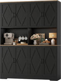 HOSTACK 55" W Pantry Cabinet, 71" Tall Kitchen Hutch Storage Cabinet, Black | Farmhouse Hutch Cabinet with 2 Independant Countertops, 4 Large Storage Cabinets with Shelves / Accent Doors for Dining Room