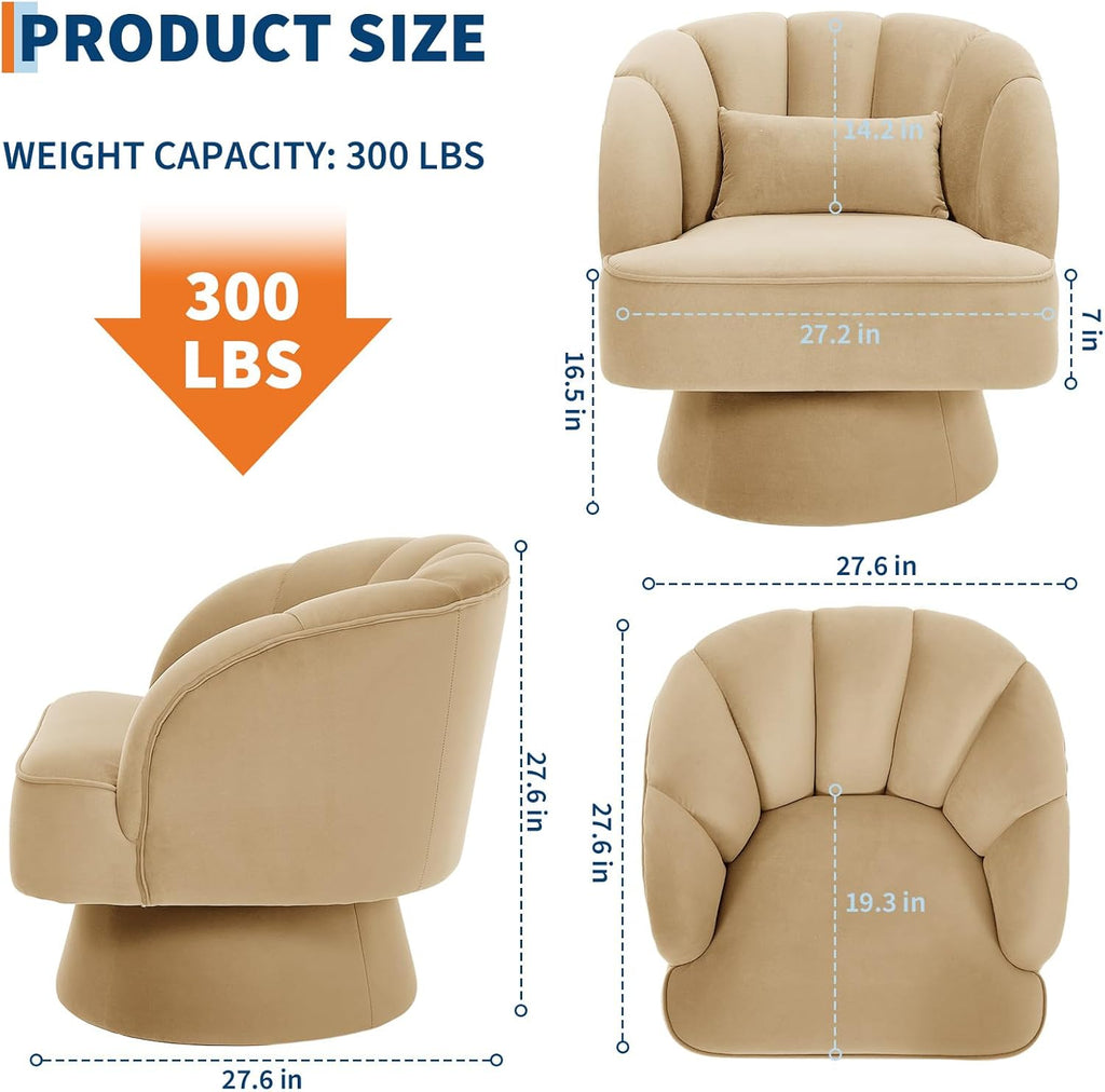 GarveeHome Modern 360° Swivel Velvet Barrel Accent Armchair – Striped Backrest & Plush Padding, Comfy Round Lounge Chair for Living Room, Bedroom, Reading Nook