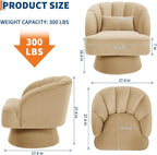 GarveeHome Modern 360° Swivel Velvet Barrel Accent Armchair – Striped Backrest & Plush Padding, Comfy Round Lounge Chair for Living Room, Bedroom, Reading Nook