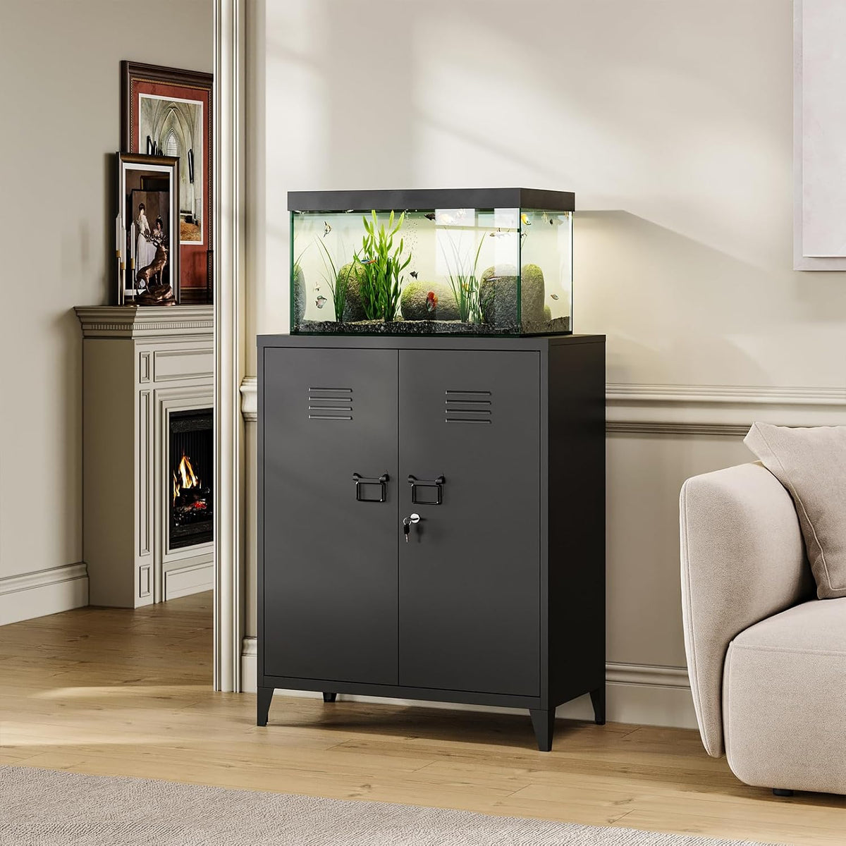 MIIIKO Metal Locker with 2 Doors, Metal Storage Sideboard Accent Cabinets for Kitchen, Pantry, Home Office and Garage