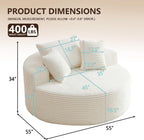 55"L Oversized Round Chair Lounge Chaise Indoor,Corduroy Deep Seat Cloud Large Circle Sofa Chair,No Assembly Required,Cloud Large Circle Chair,Fluffy Modern Sleeper Sofa Bed for Reading (White)