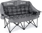 Huskfirm Padded Double Camping Chair High Back 2 Person Camping Chair Oversized Camping Loveseat Support 800LBS Heavy Duty Camping Couch with Cup Holders, Cooler, Carry Bag, Grey