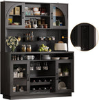 BINGTOO 71" Tall Kitchen Pantry Cabinet with Charging Station, 54" Large Kitchen Hutch with LED Lights & Pegboard, Coffee Bar Cabinet with Wine Rack and Adjustable Shelves (Black, 1 Cabinet)