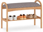 Giantex Shoe Rack Bench, Bamboo 2-Tier Entryway Bench with Padded Cushion, Shoe Storage Bench for Hallway, Closet, Foyer, Living Room, Bedroom, Mudroom