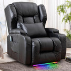 SAMERY Power Recliner Chair, Electric Wall Hugger Recliner Chair Reclining Sofa Home Theater Seating for Living Room with Massage & Heat, USB, LED Lights, Cup Holders, Side Pockets, Lumbar Pillow