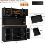 72" Tall Kitchen Pantry Cabinet with Charging Station 55" Wide Kitchen Hutch Cabinet with LED Light and Countertop Large Kitchen Cabinet with Adjustable Shelves and Wine Rack Black