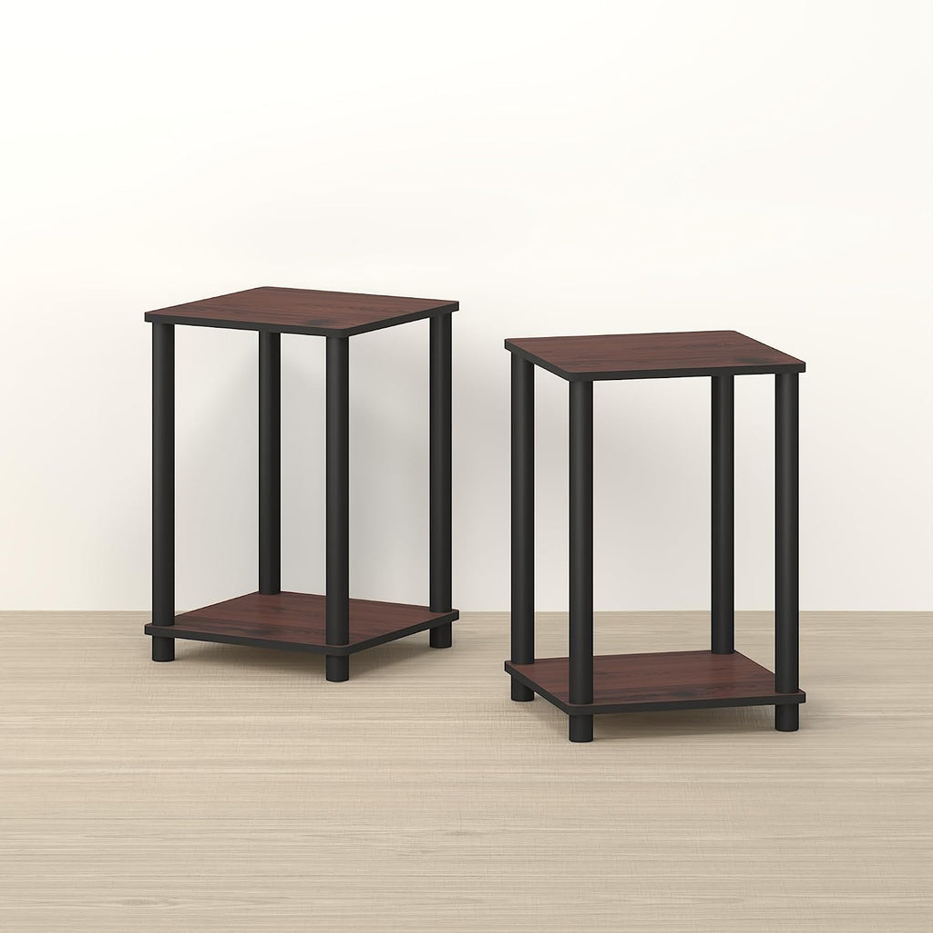Handa 2-Tier Side Table, Set of 2 End Table, Night Stand, for Living Room, Bedroom, Dark Mahogany/Black