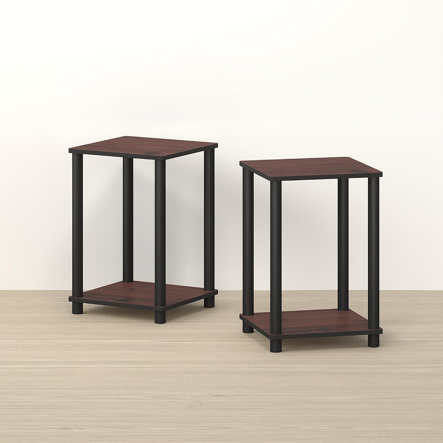 Handa 2-Tier Side Table, Set of 2 End Table, Night Stand, for Living Room, Bedroom, Dark Mahogany/Black