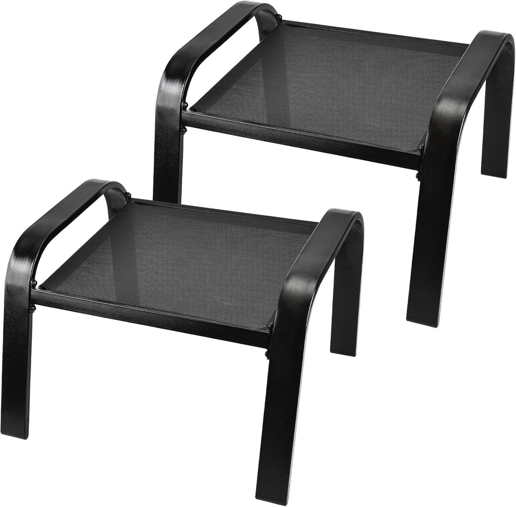 Outdoor Footstools All Weather Ottomans Solid Steel Frame Footrest Seat Side Table Black