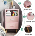 Aenuert Night Stand, Pink Nightstand with 2 Fabric Drawers, Wooden Side Table with Open Storage, 3-Tier Modern End Table, Bedside Table for Small Space, Living Room, Bedroom