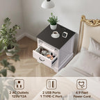 Eondon 18" Farmhouse Nightstand with Charging Station, 2 Drawers Bedside Table with Open Shelf, End Table with Storage Wood Rustic Bedside Cabinet Side Table for Living Room and Bedroom, White