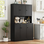 ONBRILL 71" Tall Kitchen Pantry Storage Cabinet, Kitchen Hutch, Black | Modern Food Pantry with Microwave Stand & Door Shelf, Freestanding pantry with 6 Door & Adjustable Shelves for Dining Room