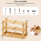 BAMBUROBA Bamboo Shoe Rack Bench, 3-Tier Entryway Bench, Small Shoes Storage Organizer Holds Up to 300lbs, 27.5 x 11 x 16.9 Inches, for Front Door, Hallway, Living Room, Bedroom,Natural