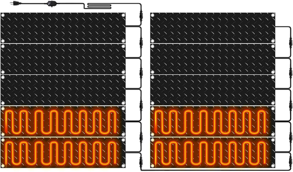 Riakrum 10 Pcs Heated Snow Melting Mats Outdoor, 10 x 30 in Winter Anti-Slip Heated Rubber Mat for Walkways Decks and Sidewalks, Snow and Ice Melting Pads Connection with 9.84 ft Power Cord