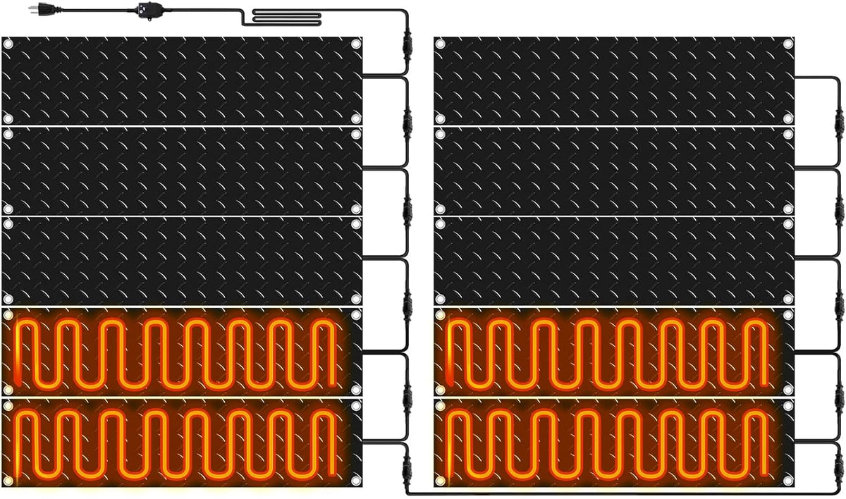 Riakrum 10 Pcs Heated Snow Melting Mats Outdoor, 10 x 30 in Winter Anti-Slip Heated Rubber Mat for Walkways Decks and Sidewalks, Snow and Ice Melting Pads Connection with 9.84 ft Power Cord