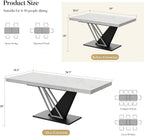COSIEST 59'' to 78.7'' Extendable Dining Table for 4-8, Faux Marble Expandable Kitchen Table with Sturdy Metal Base, Rectangle Dinner Table for Small Space, Dining Room, Living Room, White