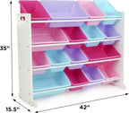 Humble Crew Tot Tutors Wood Table & 4 Chairs Set-White, Pink, Purple Forever Collection & White/Blue/Pink/Purple Extra-Large Toy Organizer, 16 Storage Bins