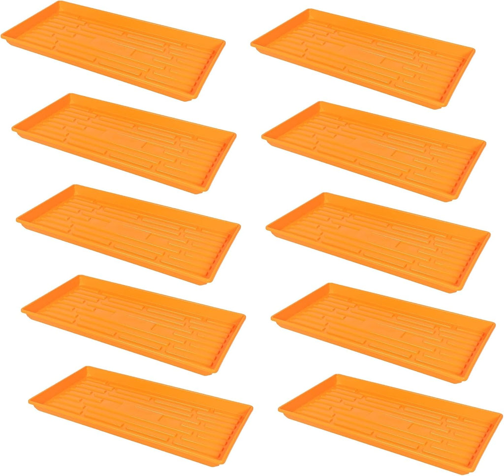 SUNPACK 10" x 20" Heavy Duty Shallow Plastic Seed Starting Tray, Orange, 1" (Pack of 10) - No Drainage Holes, Perfect for Greenhouses or Indoor Gardening