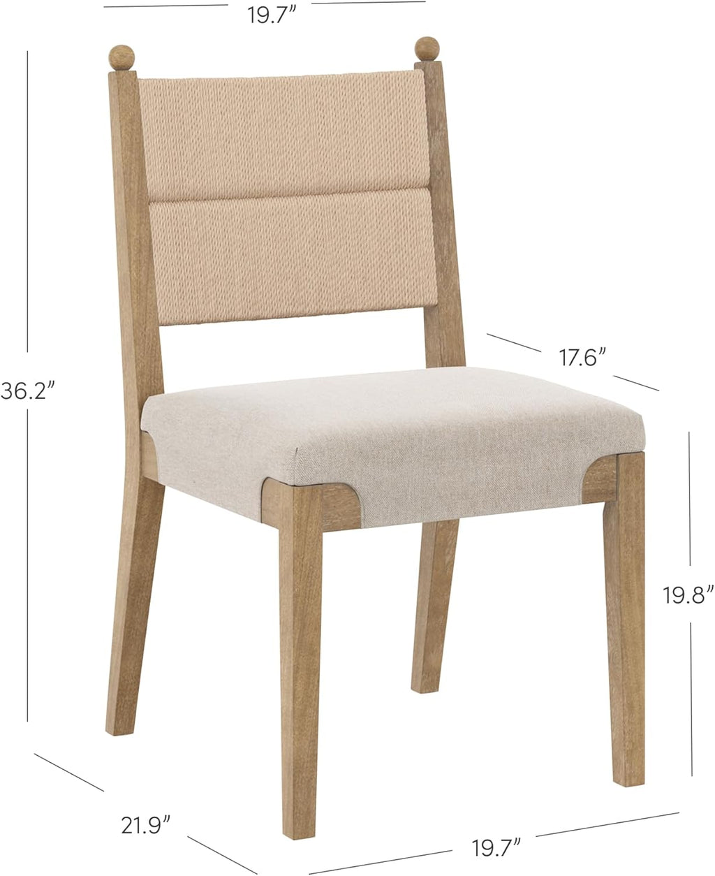 Nathan James Cove Boho Solid Wood Dining Chair with Woven Seagrass Back and Upholstered Seat, Flax/Light Brown