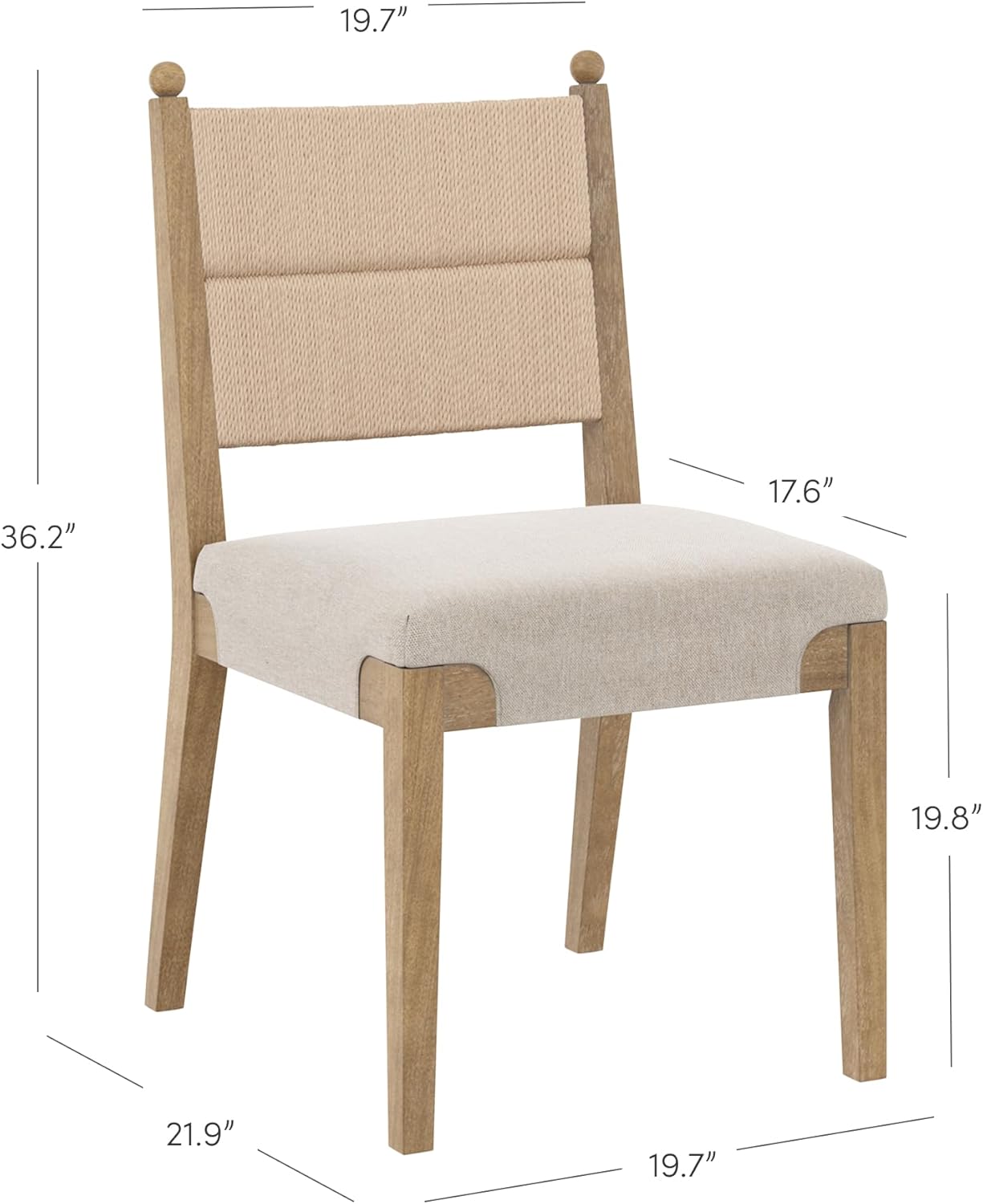 Nathan James Cove Boho Solid Wood Dining Chair with Woven Seagrass Back and Upholstered Seat, Flax/Light Brown