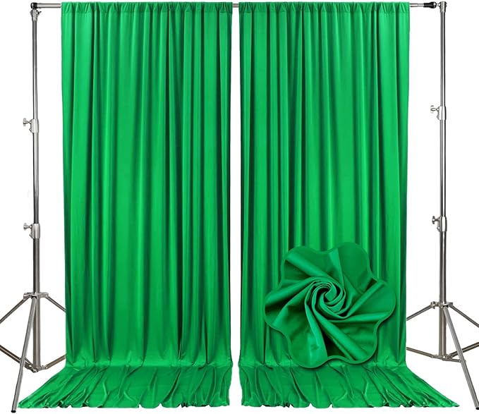 10ft x 10ft Grass Green Backdrop Curtains for Parties, Fabric Satin Background Curtain with Rod Pockets for Weddings, Birthday, Baby Shower, Photography, Graduation Party Backdrop Drapes, 2 Panels