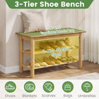 Giantex Shoe Rack Bench, 3-Tier Entryway Bench with Slat Shelves, Wooden Shoe Storage Organizer for Living Room, Front Door, Bedroom, Holds up to 485 lbs, 12 x 24 x 17 Inches