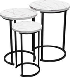 Lavish Home Round Nesting Tables Set of 3, Faux Marble Tabletop, White | 25”H / 22.5”H / 20.25”H Modern Side Tables, Space Saving Accent Table Set, for Living Room, Bedroom, Dorm or Home Office