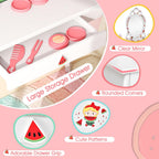 Costzon Kids Vanity, Girls Vanity Set with Mirror and Stool, Storage Drawer, Princess Toddler Makeup Vanity Desk Dressing Table, Wooden Kids Vanity Table and Chair Set (Fruit Pattern)
