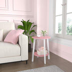 sthmec Side Table Set of 2, Small Round End Table with Storage Shelf for Small Space, 2-Tier Bedside Table Sofa Couch Table, Nighstands Set of 2 Accent Table for Living Room, Bedroom, Pink