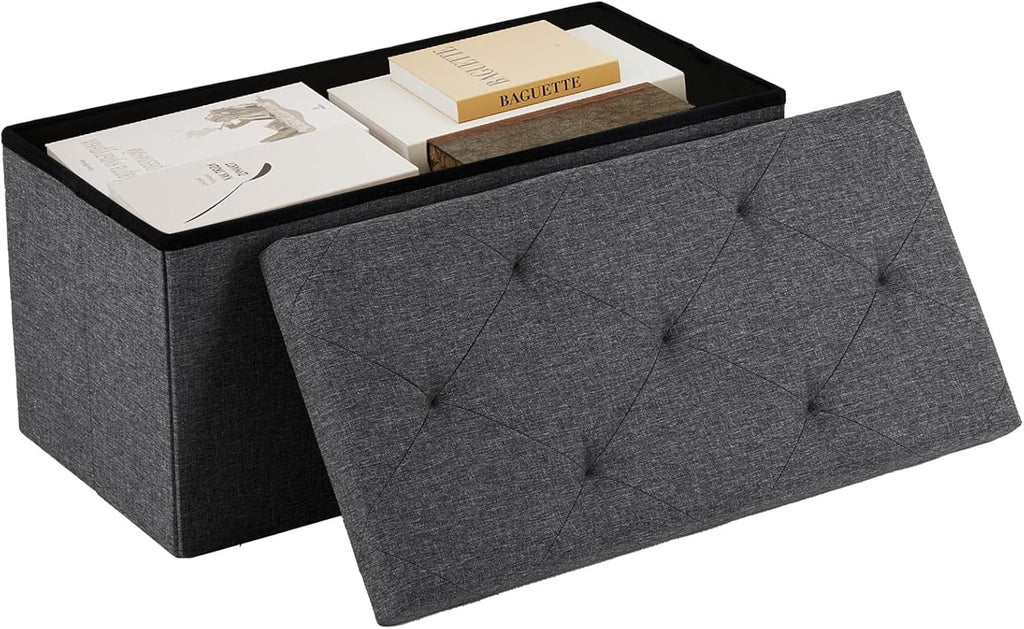 NEWBULIG Ottoman with Storage Bench-30 Inches Small Folding Foot Rest Stool with Thicker Foam Padded Seat, Storage Chest for Living Room, Entryway, End of Bed Bench, Holds Up to 660 lbs Grey