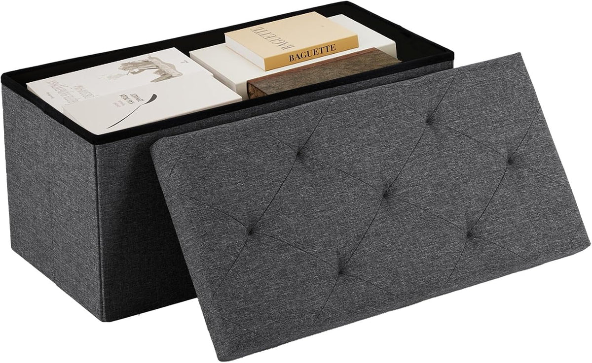 NEWBULIG Ottoman with Storage Bench-30 Inches Small Folding Foot Rest Stool with Thicker Foam Padded Seat, Storage Chest for Living Room, Entryway, End of Bed Bench, Holds Up to 660 lbs Grey