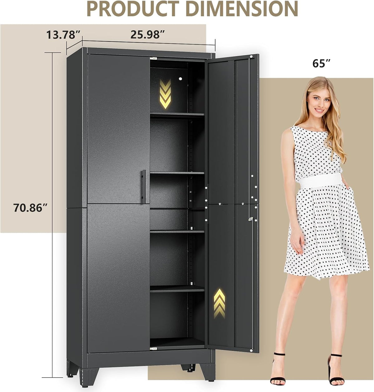 PAOFIN Metal Kitchen Pantry Cabinet, 71" Tall Storage Cabinet with Lock Doors and Shelves, Freestanding Cupboard for Dining Room Living Room Furniture, Black