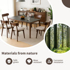 Mid Century Modern Walnut Dining Chairs Set of 4, FAS-Grade Oak, 400 lbs | Heavy-Duty Commercial Grade, Armless, Solid Curved Back, Smoked Brown Upholstered Seat, for Kitchen, Dining Room, Restaurant