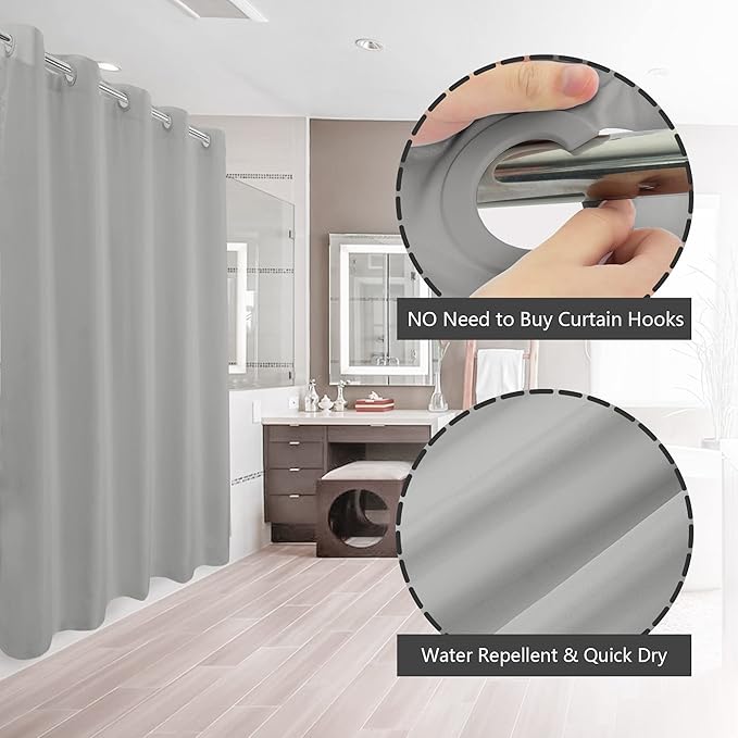 Extra Long No Hook Grey Shower Curtain or Liner Soft Microfiber - 84" Length Fabric Shower Curtain Liner Set, Machine Washable & Water Repellent, Gray, 71x86