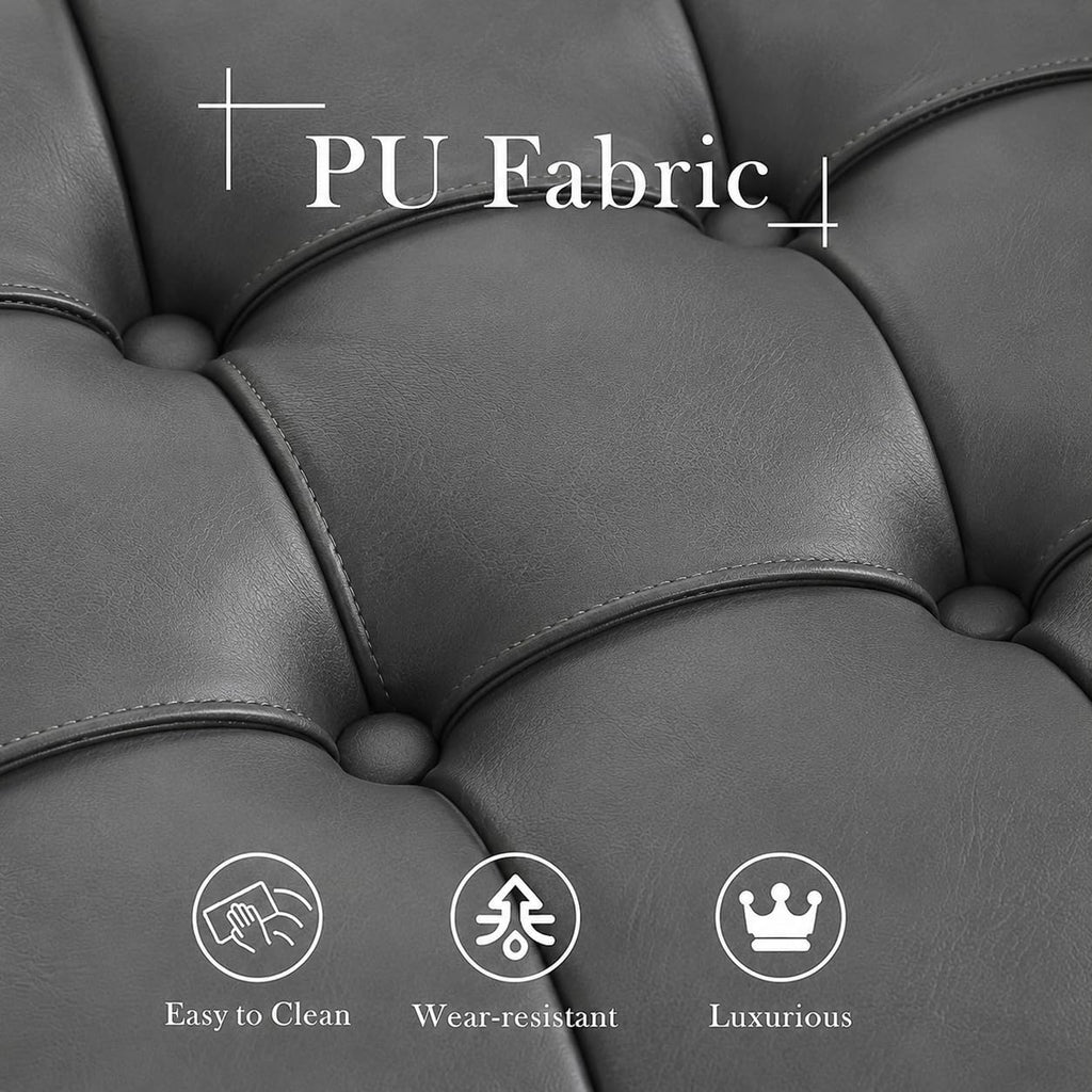 Aoiy & Wifon 60.2'' W Storage Ottoman Bench, PU Upholstered Ottoman with Storage, End of Bed Storage Bench with Wood Legs for Bedroom, Entryway, Window, Living Room, Gray