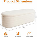 Teddy Sherpa Storage Ottoman Bench End of Bed, White | Modern Boucle, Oval Design, Safety Hinge Lid, Hidden Storage, Window Seat, Living Room, Bedroom, Entryway, No Assembly
