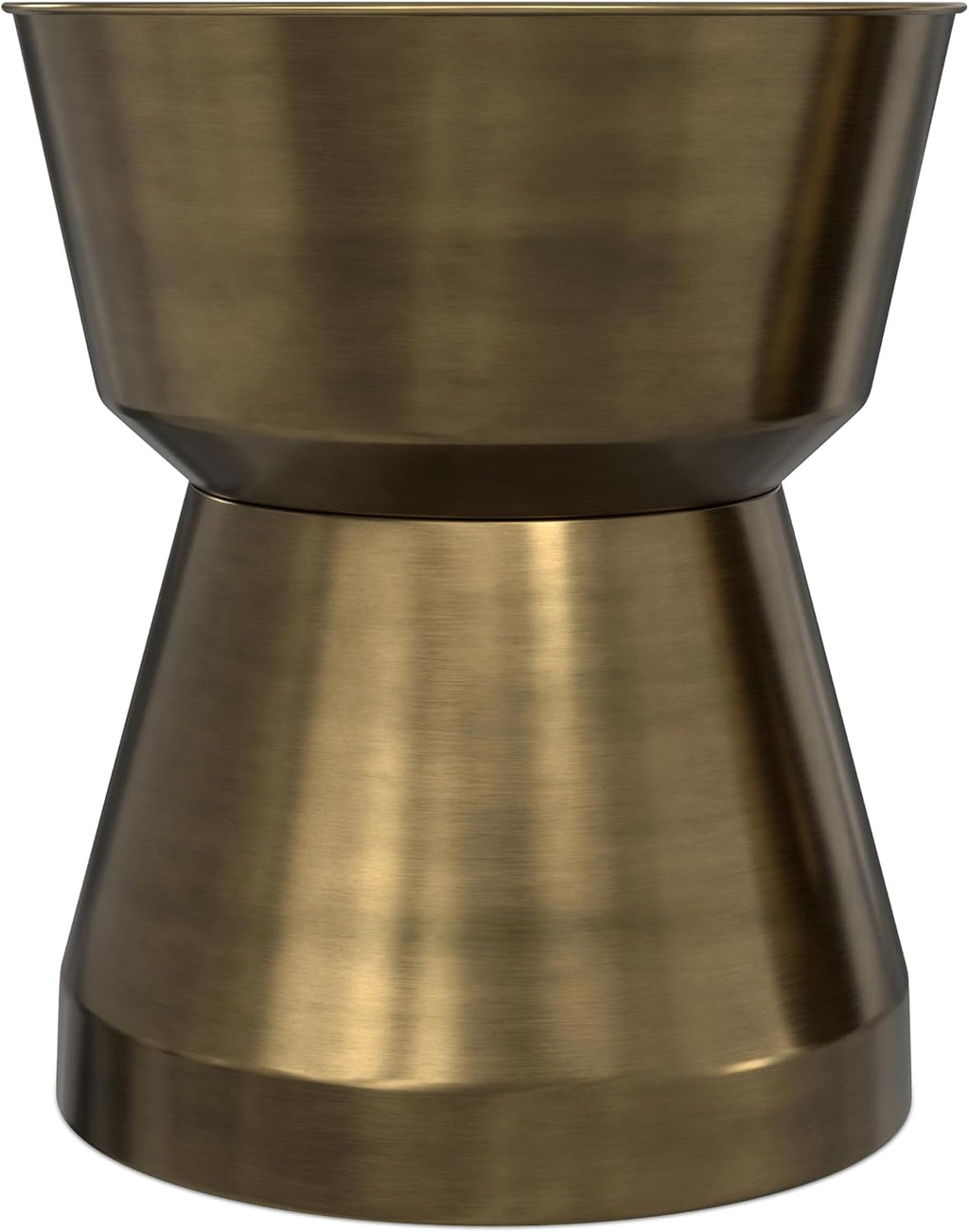 SIMPLIHOME Allegra Metal Table - 16 inch Wide Solid Iron Round Side Table in Antique Brass, Modern Accent End Table for Living Room, Bedroom or Office with Hourglass Silhouette, Assembled