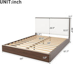Merax Queen Platform Bed Frame with Bouclé Upholstered Headboard, Solid Wood Platform Bed, No Box Spring Needed, Noise-Free Modern Bed Frame for Bedroom, Walnut