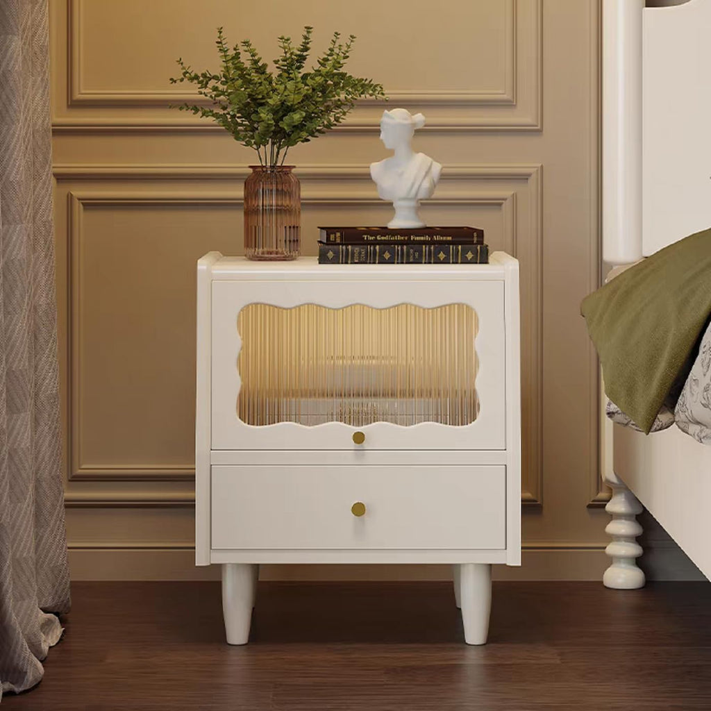 Gdrasuya10 White Solid Oak Wood Nightstand with 2 Drawers, Mid-Century Modern Night Stand Bedside Table Square Small Nightstand End Table Side Table for Bedroom Living Room