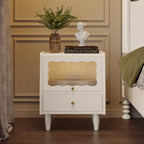 Gdrasuya10 White Solid Oak Wood Nightstand with 2 Drawers, Mid-Century Modern Night Stand Bedside Table Square Small Nightstand End Table Side Table for Bedroom Living Room