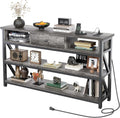Mexin Console Table with Outlets and USB Ports, Entryway Table with Drawer Storage Shelves, Industrial Wood Hallway Sofa Table for Living Room, Couch, Foyer Table, 47 Inch Grey Oak