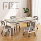 Jojoka Kids Table and 4 Chairs Set, Adjustable Toddler Activity Table Set, Wipe-Clean Desktop, Non-Slip Legs, Height Adjustable Kids Furniture for Home, Preschool, Daycare, Ages 2-10-Gray