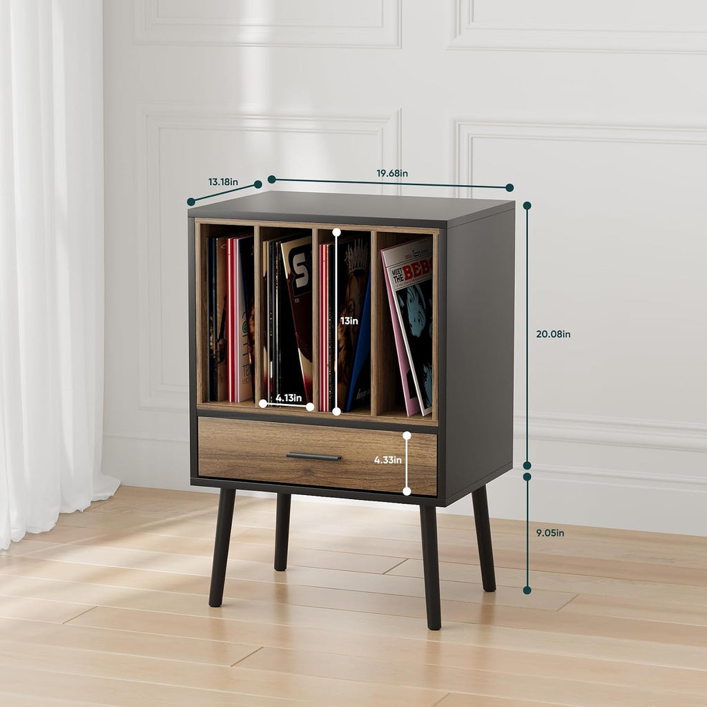 Record Player Stand with Vinyl Record Storage, Turntable Stand with Storage Cabinet Holds up to 180 Albums, Mid-Century Vinyl Holder Storage Shelf for Living Room