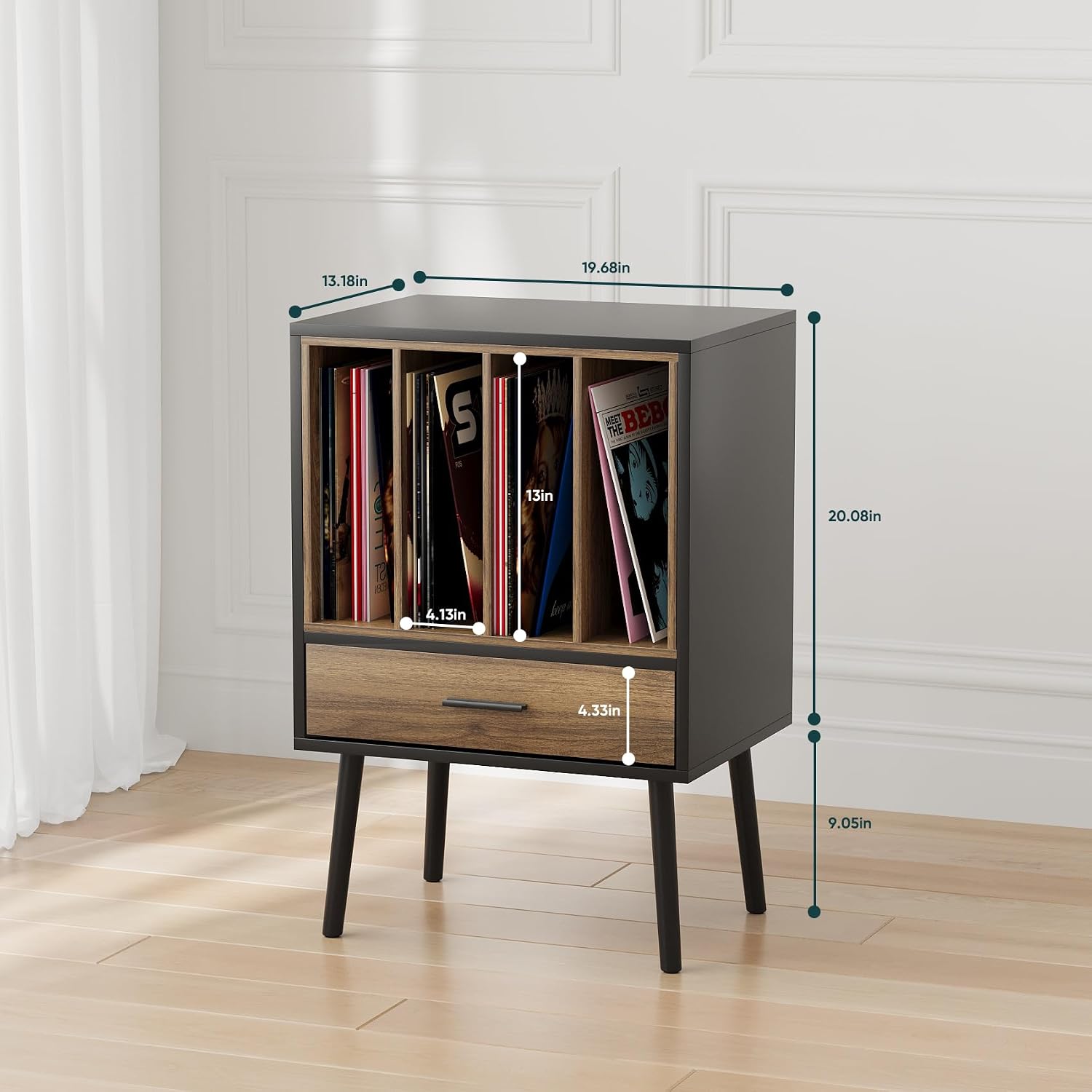 Record Player Stand with Vinyl Record Storage, Turntable Stand with Storage Cabinet Holds up to 180 Albums, Mid-Century Vinyl Holder Storage Shelf for Living Room