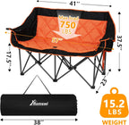 Romswi Double Camping Chair,2 Person Camping Chair Oversized Folding Loveseat,Heavy Duty Camping Couch & Outdoor Sofa with Cup Holders,Supports 750LBS Orange